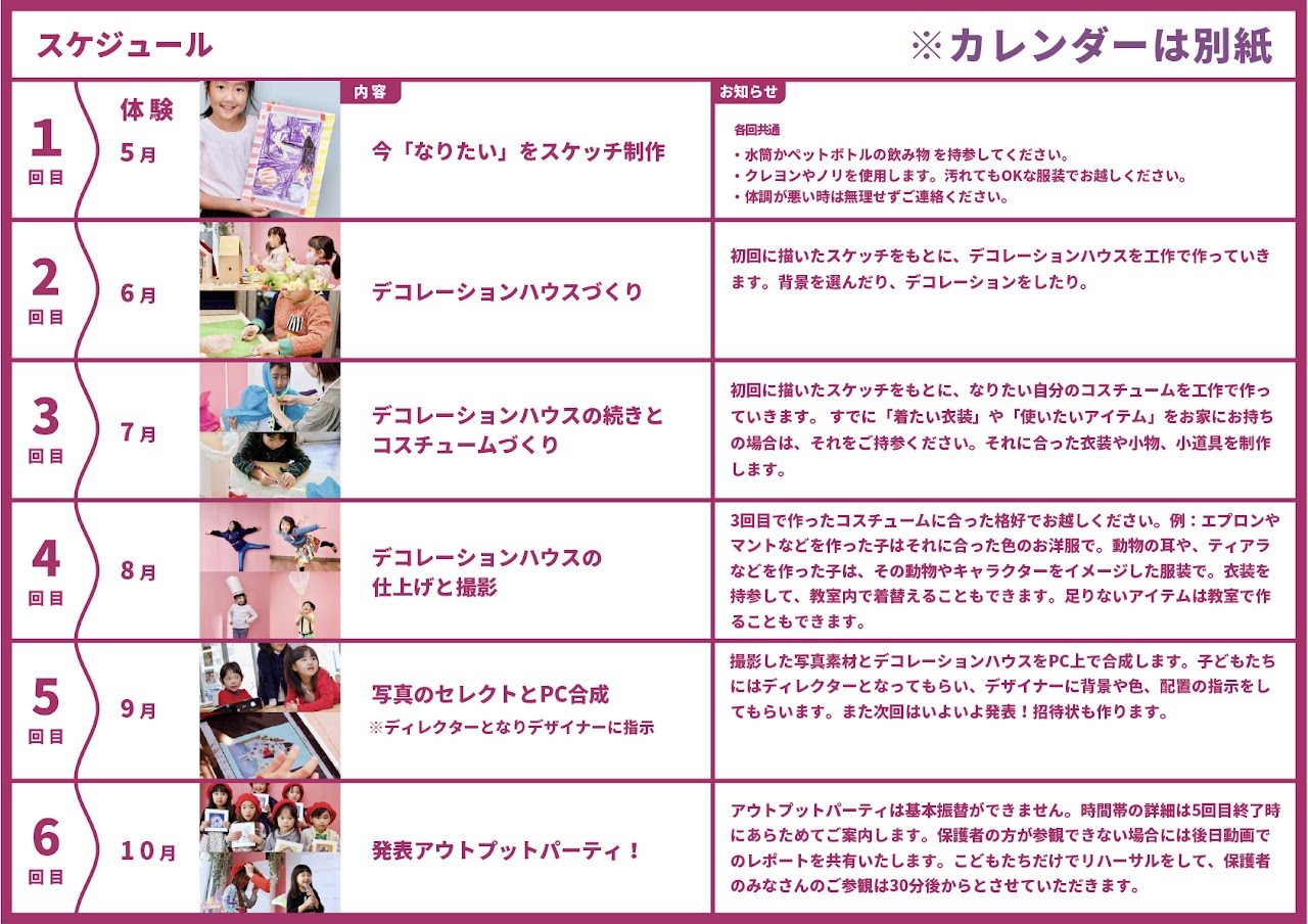 カリキュラムクラスの全6回スケジュール